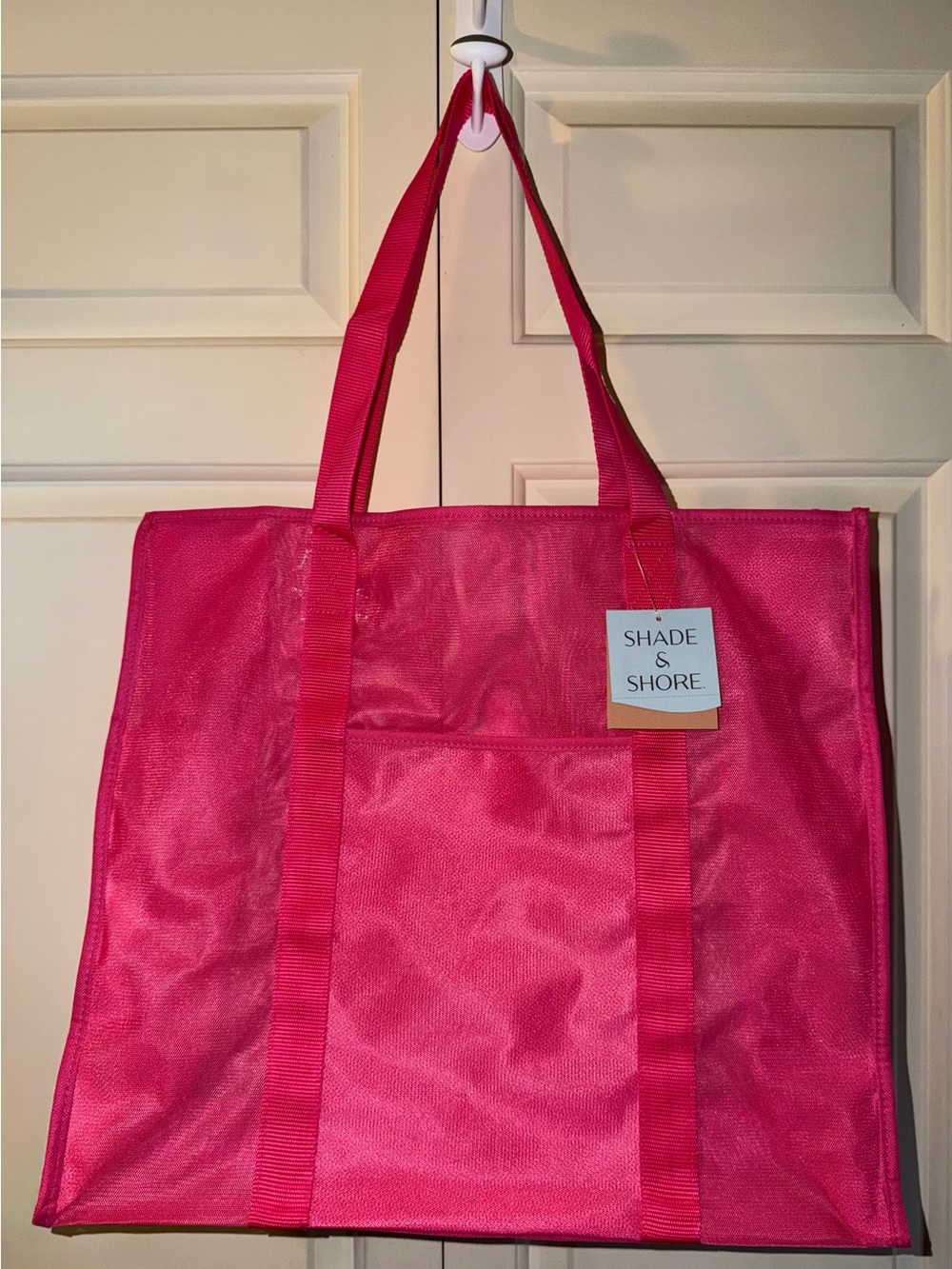 Shade & Shore Bright Pink Tote Bag with Front Pocket